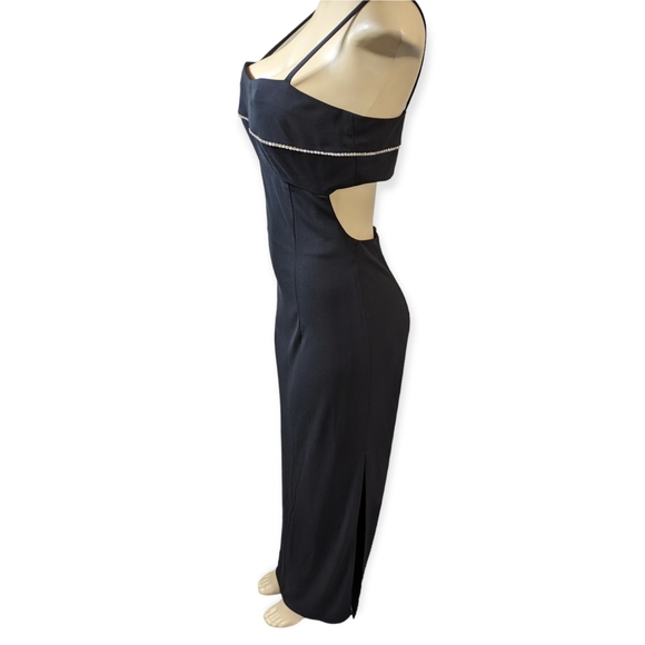 Vintage 90s Black Cut-out Jeweled Formal Gown - Picture 4 of 16